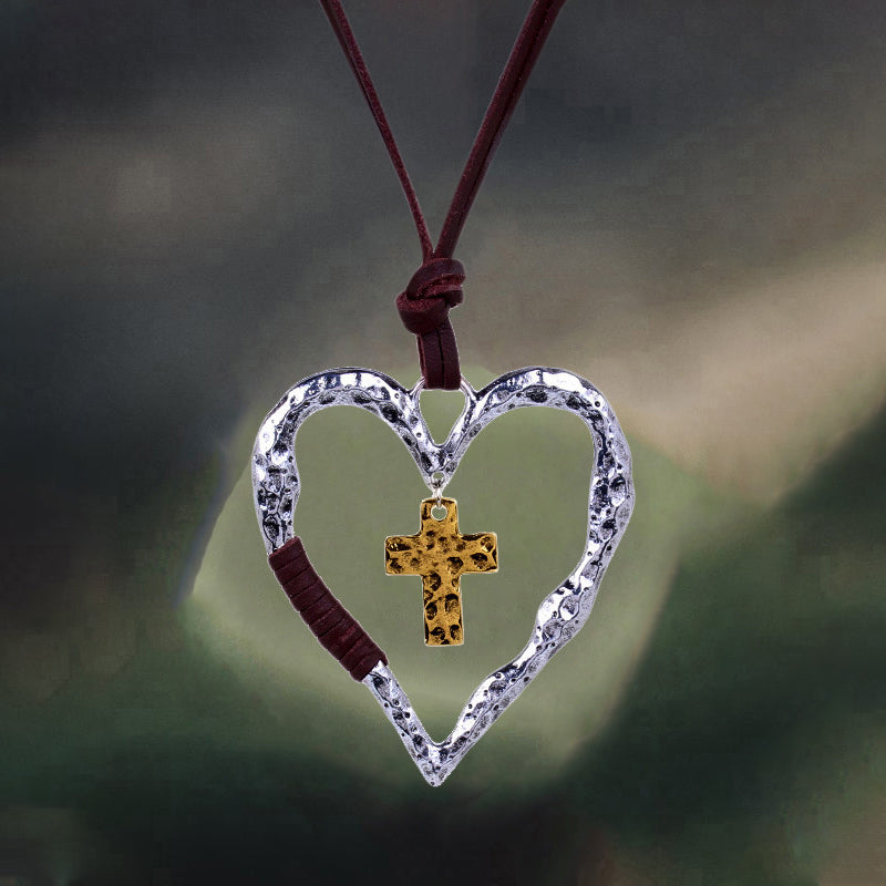 Vintage Kreuz Liebe Herz Anhänger Halskette