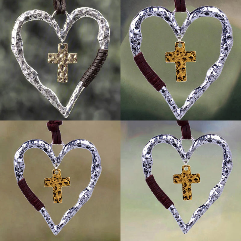 Vintage Kreuz Liebe Herz Anhänger Halskette