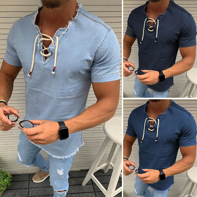 Stretch-Denim Hemden für Herren mit Schnürung