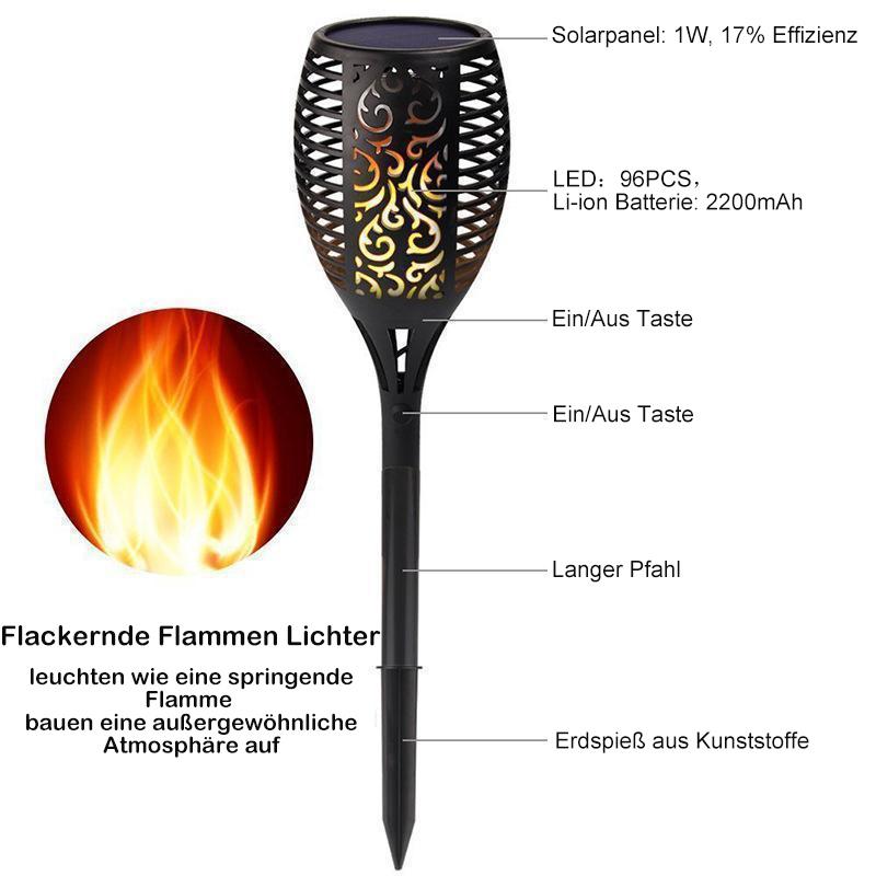 LED-Solar Fackellicht Flammenlampe mit Erdspieß